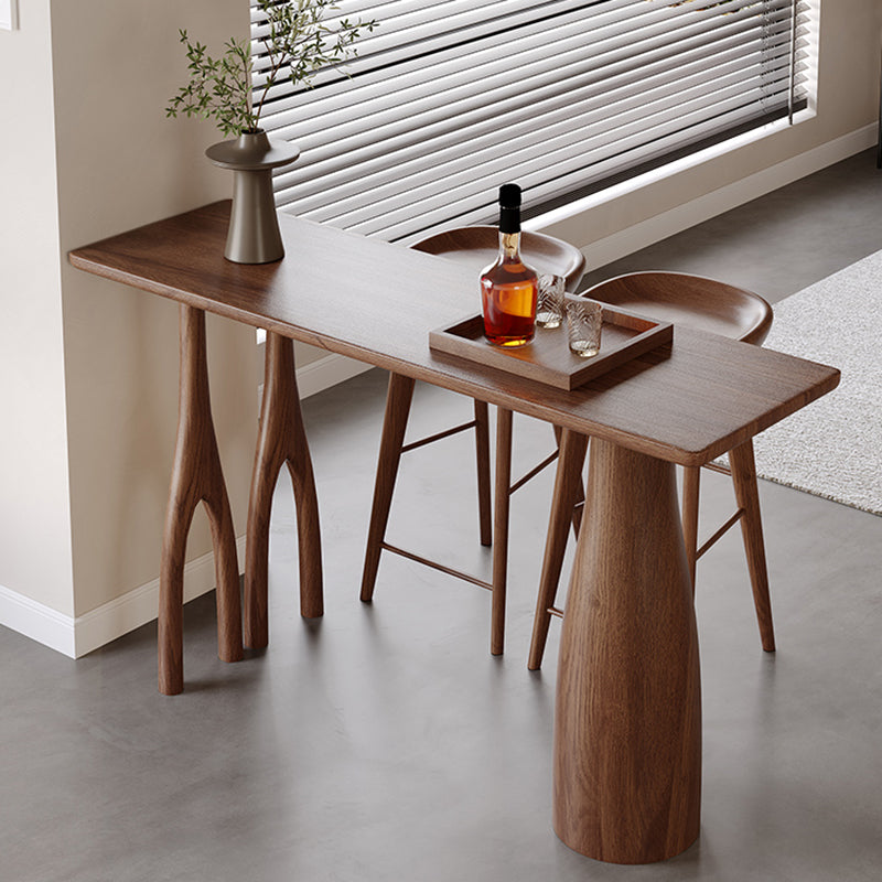 Pine Wood Rectangle Pub Table with Double Pedestal for Living Room