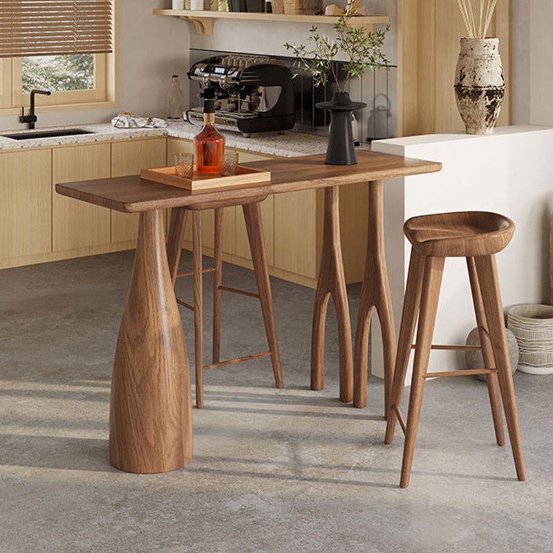 Pine Wood Rectangle Pub Table with Double Pedestal for Living Room