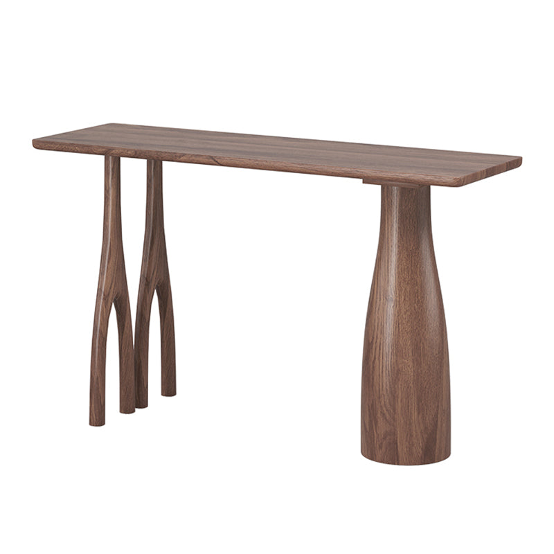 Pine Wood Rectangle Pub Table with Double Pedestal for Living Room