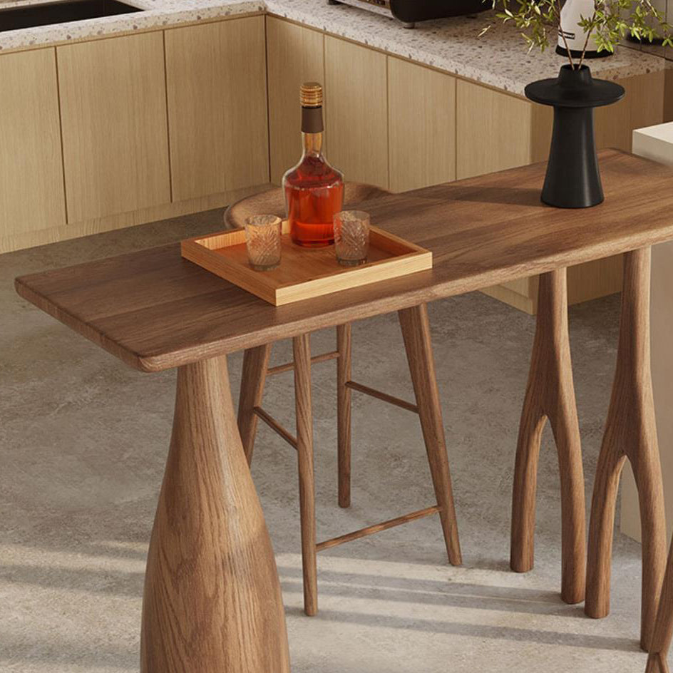 Pine Wood Rectangle Pub Table with Double Pedestal for Living Room