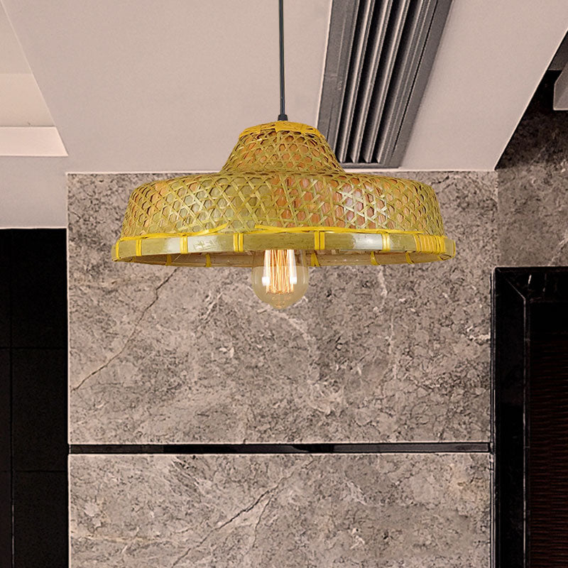 Chapeau rustique en forme de cime de bambou léger 1 pendentif léger sur table à manger
