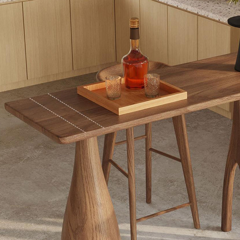 Pine Wood Rectangle Pub Table with Double Pedestal for Living Room