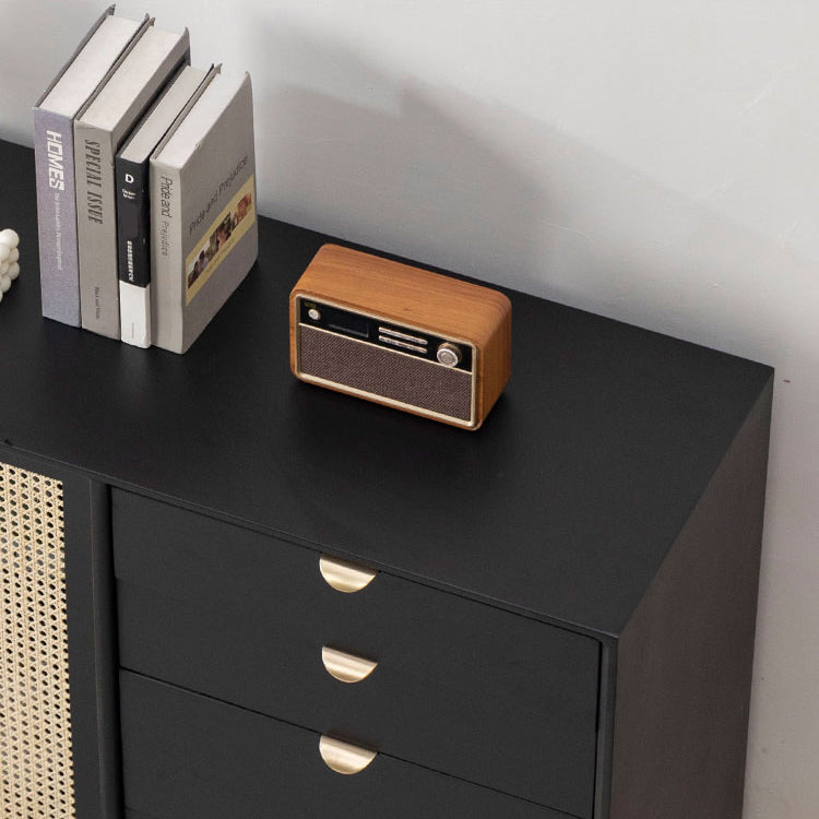 Contemporary Brown Cabinets Doors Sideboard Solid Wood Buffet Table with 4-Drawer