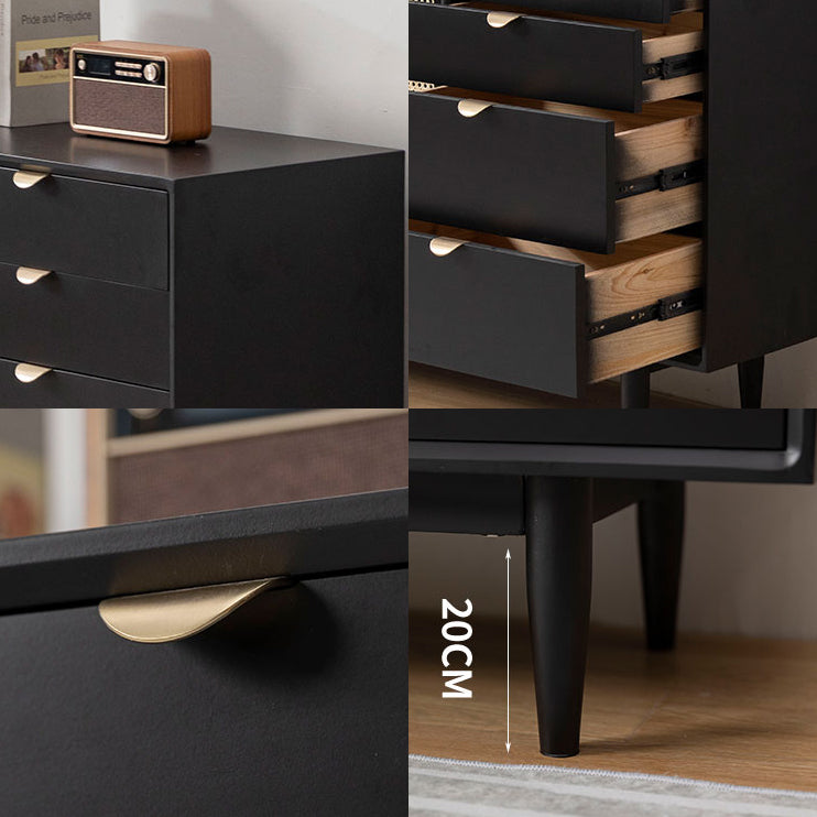 Contemporary Brown Cabinets Doors Sideboard Solid Wood Buffet Table with 4-Drawer