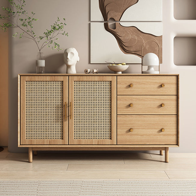 Modern 3-Drawer Sideboard Pine Solid Wood Buffet Stand with 2 Doors