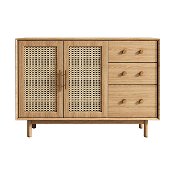 Modern 3-Drawer Sideboard Pine Solid Wood Buffet Stand with 2 Doors