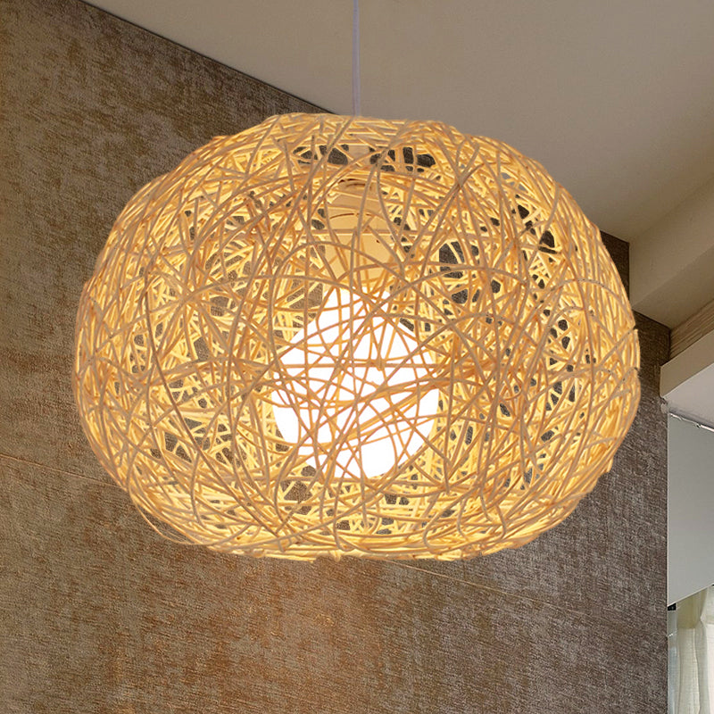 Braun/Elfenbein Bird's Nest Hängende hängende leichte Bauernhaus Rattan Einzelheizlampe über Tisch