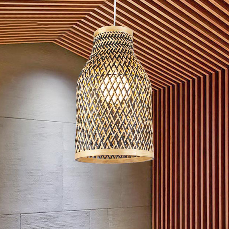 Beige/Black Vase Shaped Pendant Light Fixture Lodge Stylish 1 Light Bamboo Hanging Lamp over Table