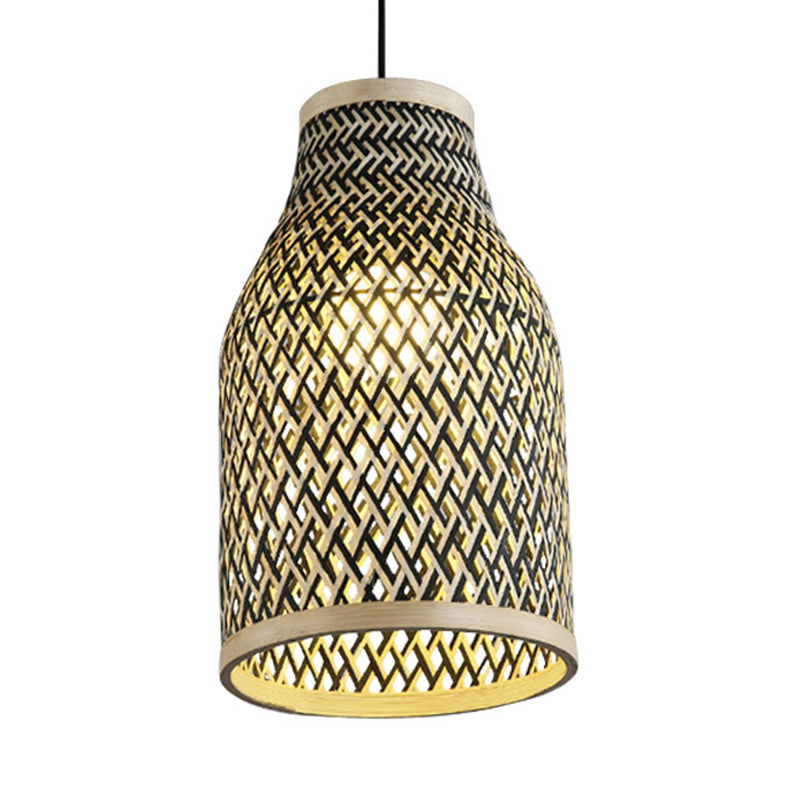 Beige/Black Vase Shaped Pendant Light Fixture Lodge Stylish 1 Light Bamboo Hanging Lamp over Table