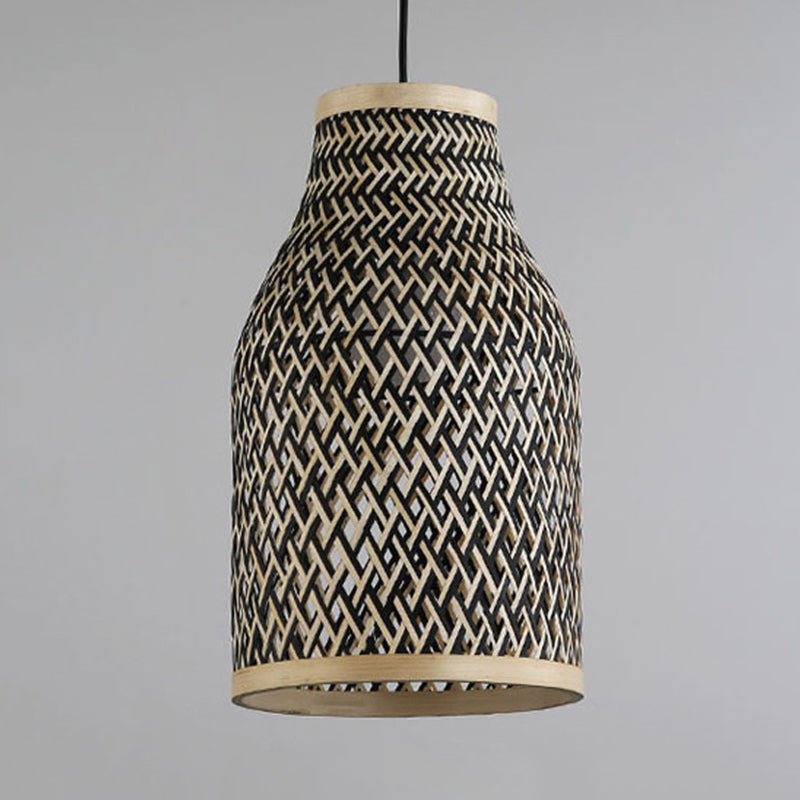 Beige/Black Vase Shaped Pendant Light Fixture Lodge Stylish 1 Light Bamboo Hanging Lamp over Table