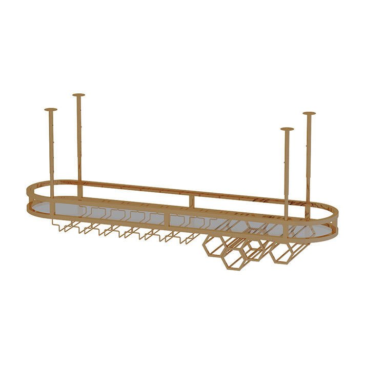 Gold Metal Kitchen Wine Holder with Glass Holder & Storage Shelf