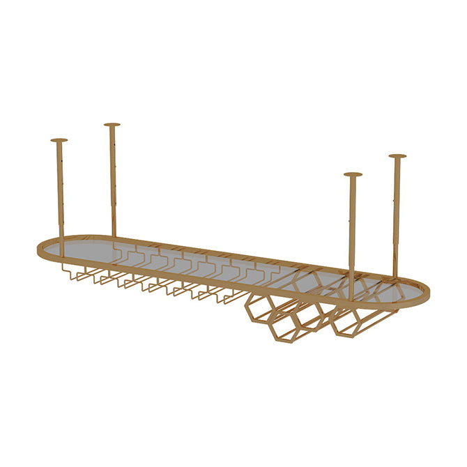 Gold Metal Kitchen Wine Holder with Glass Holder & Storage Shelf