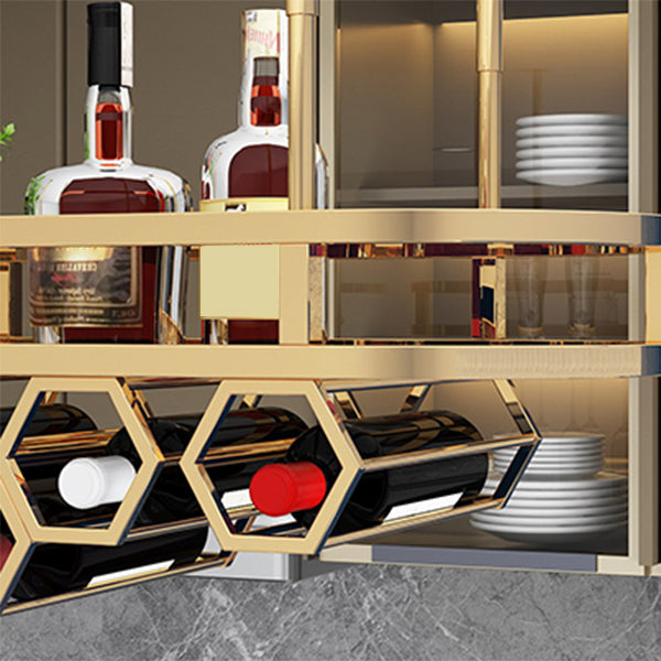 Gold Metal Kitchen Wine Holder with Glass Holder & Storage Shelf