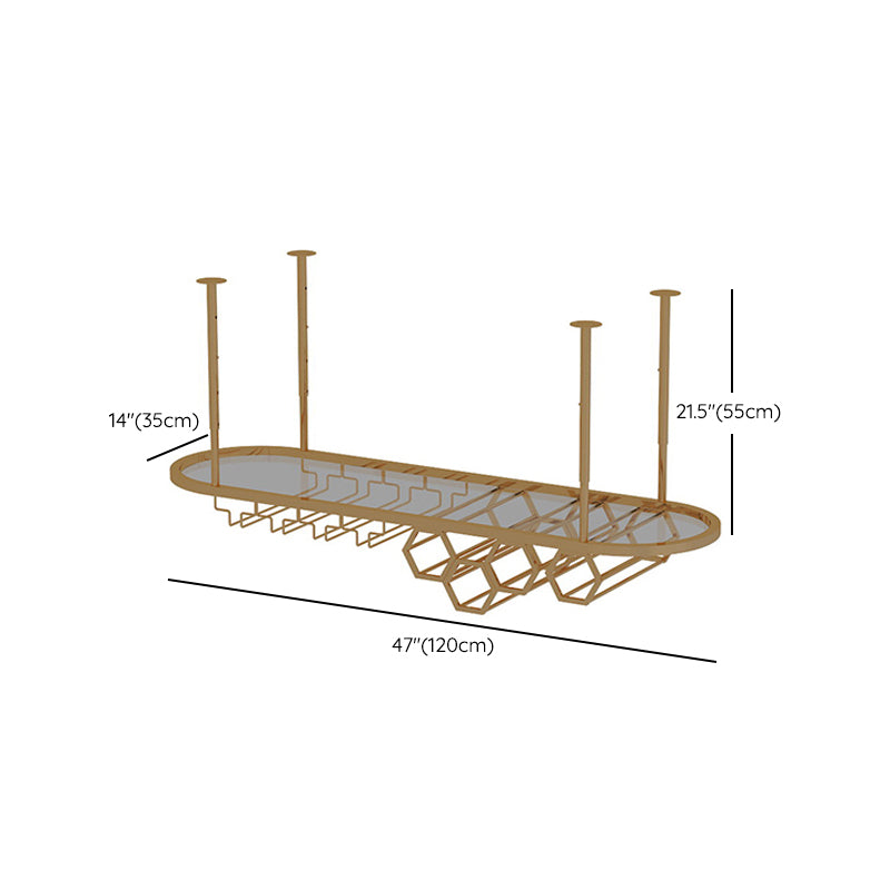 Gold Metal Kitchen Wine Holder with Glass Holder & Storage Shelf