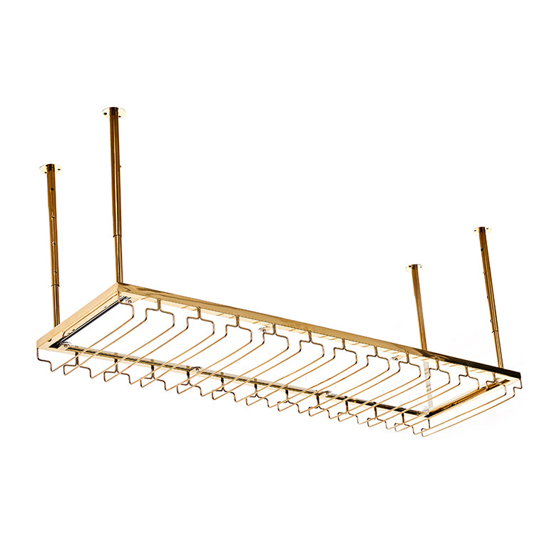 Gold Steel Hanging Wine Holder with Glass Holder & Storage Shelf