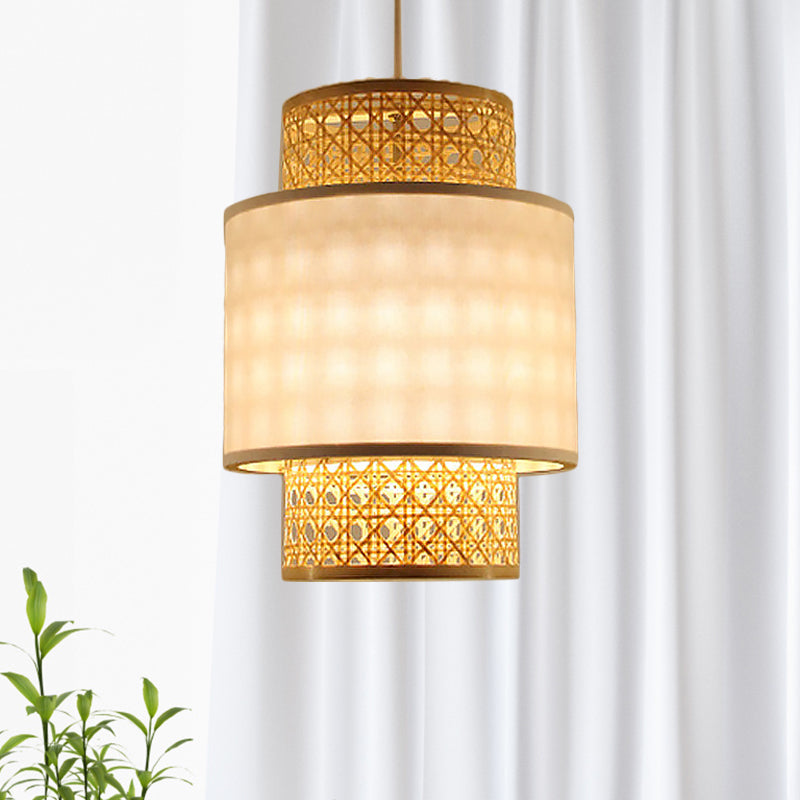 Lumière suspendue de style asiatique avec bambou et ombre en tissu