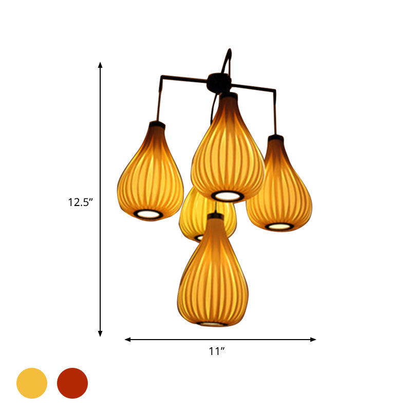 Holzfurnier Tränenheize helles asiatischer Stil 5-Licht hellbraun/dunkelbraunes hängendes Leuchte für das Restaurant