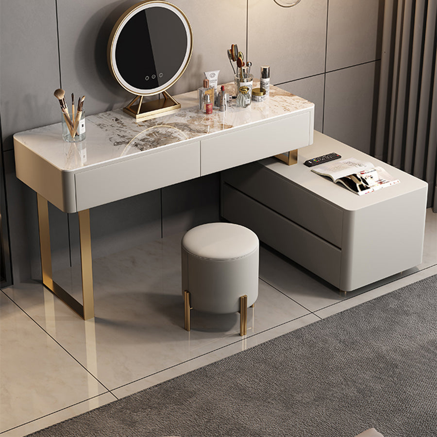 Glam 51.2" W Slate Vanity Desk and Stool in Gray with 4 Drawers