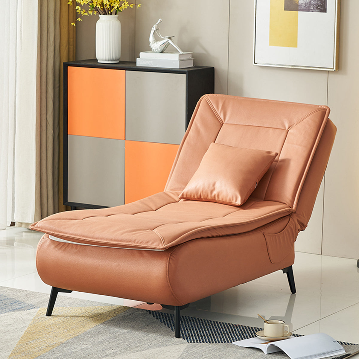 Contemporary Solid Color Upholstered Armless Chaise Lounge Couch with Storage