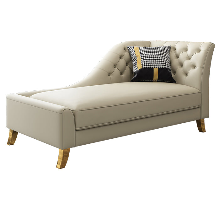 Glam Style Solid Color Genuine Leather Rolled Arms Chaise Chair with Tufted