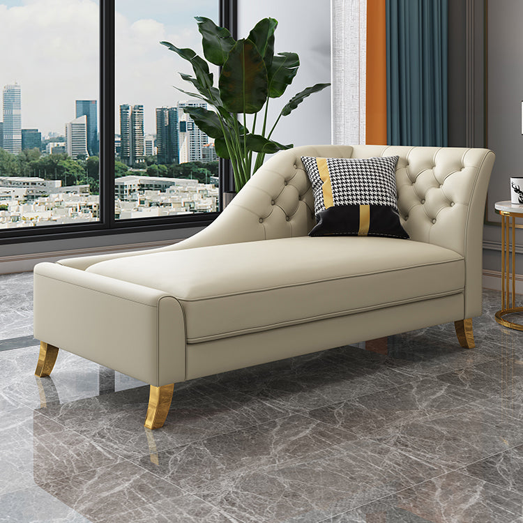 Glam Style Solid Color Genuine Leather Rolled Arms Chaise Chair with Tufted