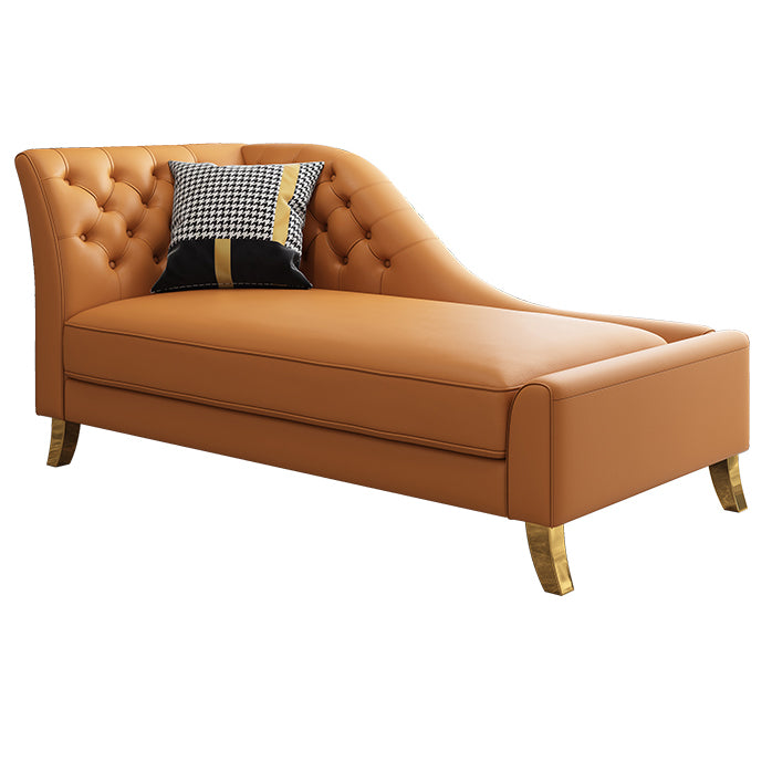 Glam Style Solid Color Genuine Leather Rolled Arms Chaise Chair with Tufted