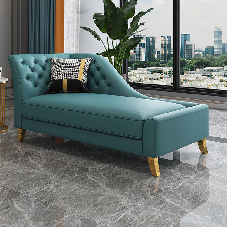 Glam Style Solid Color Genuine Leather Rolled Arms Chaise Chair with Tufted