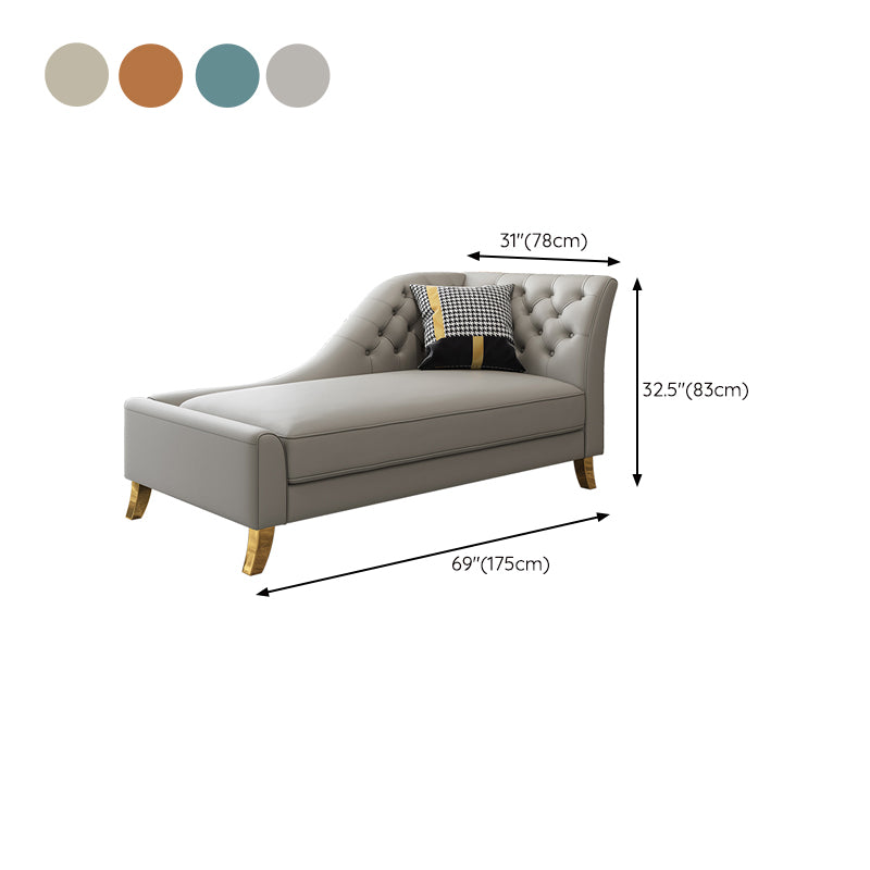 Glam Style Solid Color Genuine Leather Rolled Arms Chaise Chair with Tufted