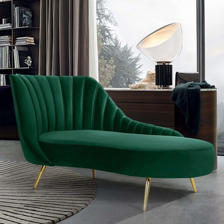 Glam Style Upholstered Cushioned Velvet Rolled Arms Chaise Lounge
