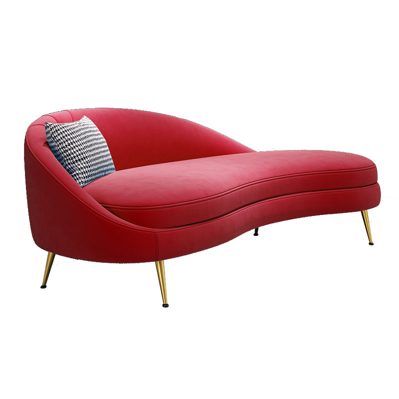 Scandinavian Solid Color Velvet Rolled Arms Tufted Chaise Chair