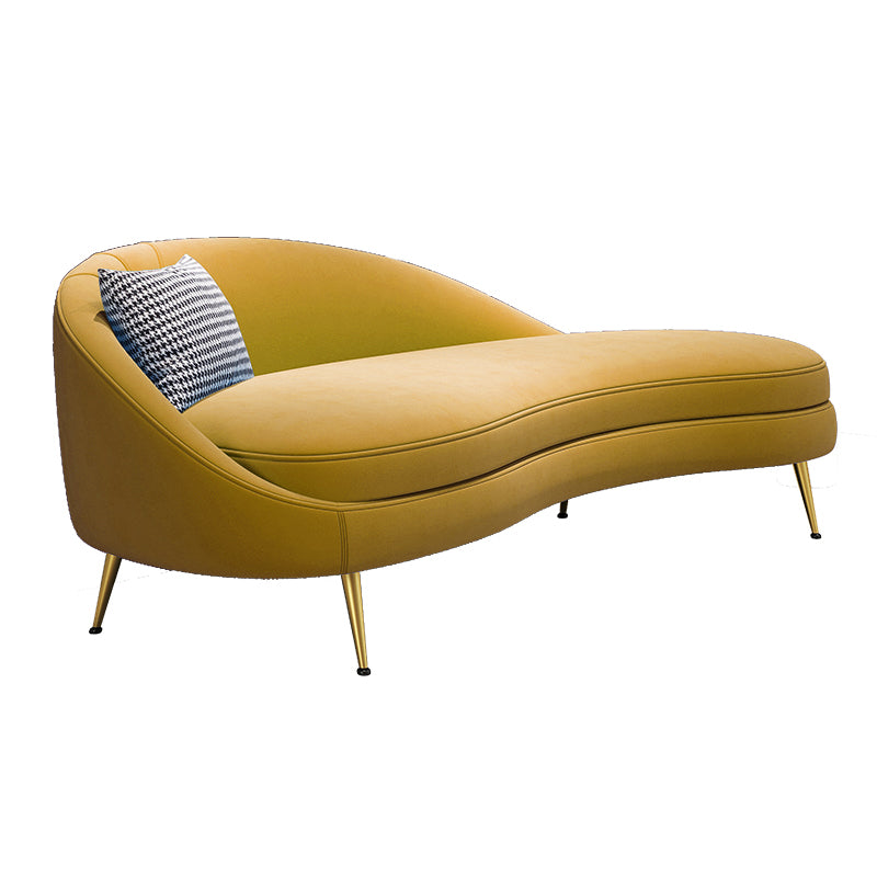 Scandinavian Solid Color Velvet Rolled Arms Tufted Chaise Chair