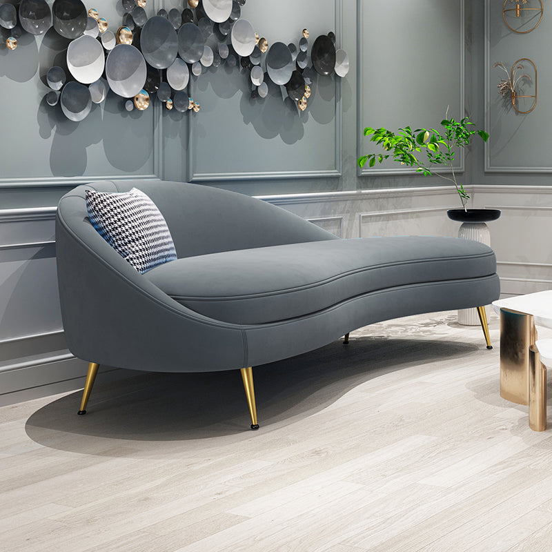 Scandinavian Solid Color Velvet Rolled Arms Tufted Chaise Chair