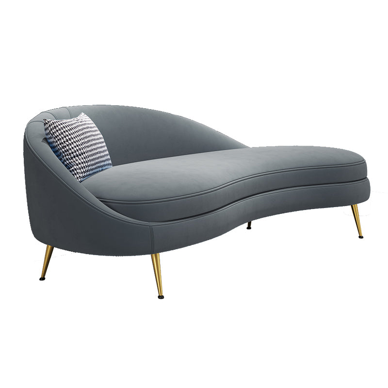 Scandinavian Solid Color Velvet Rolled Arms Tufted Chaise Chair