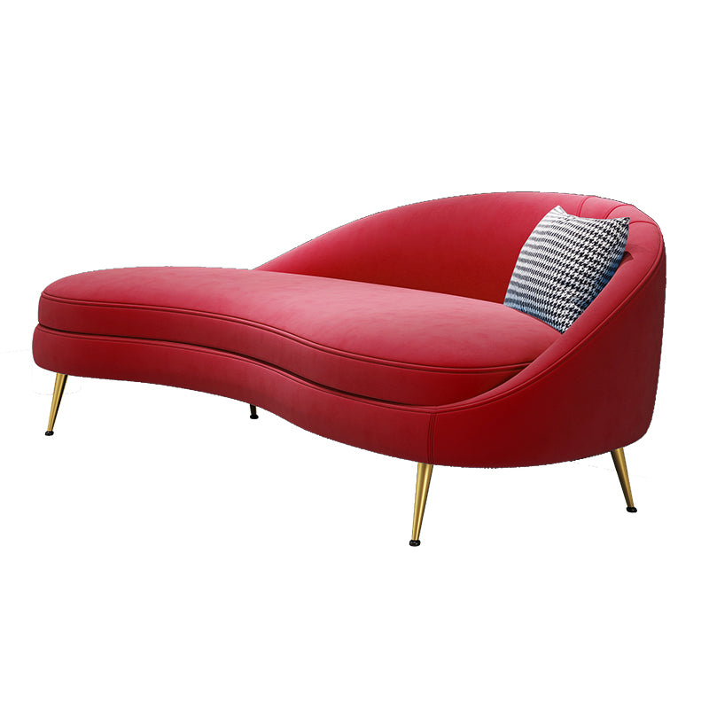 Scandinavian Solid Color Velvet Rolled Arms Tufted Chaise Chair