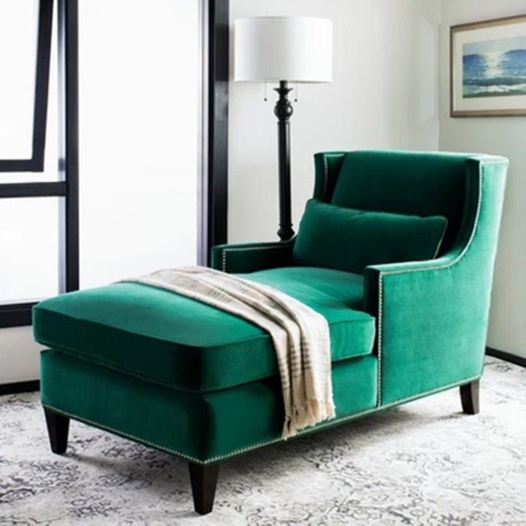 Contemporary Upholstered Cotton Blend Square Arms Chaise Lounge Couch