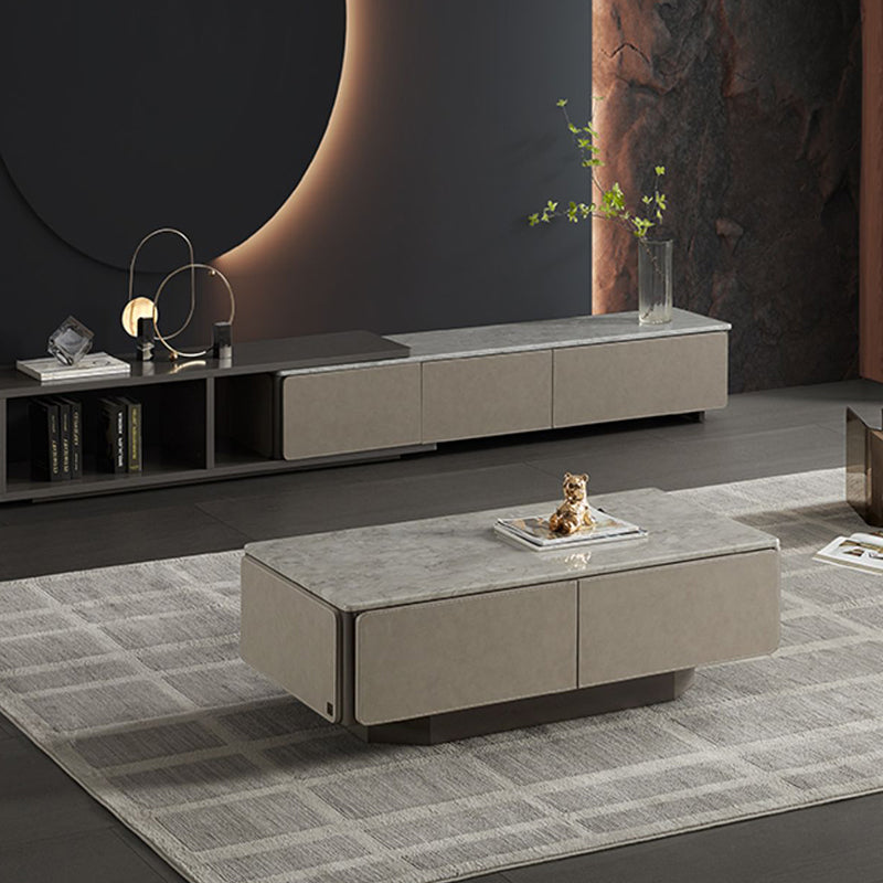 Contemporary Coffee Or End Table Marble with Storage Drawers Rectangle