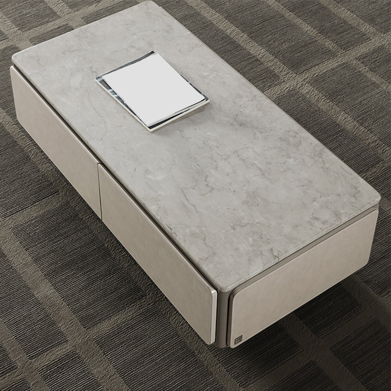 Contemporary Coffee Or End Table Marble with Storage Drawers Rectangle