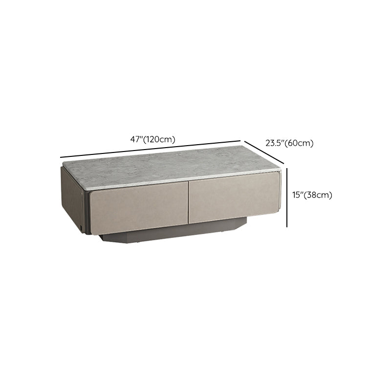 Contemporary Coffee Or End Table Marble with Storage Drawers Rectangle