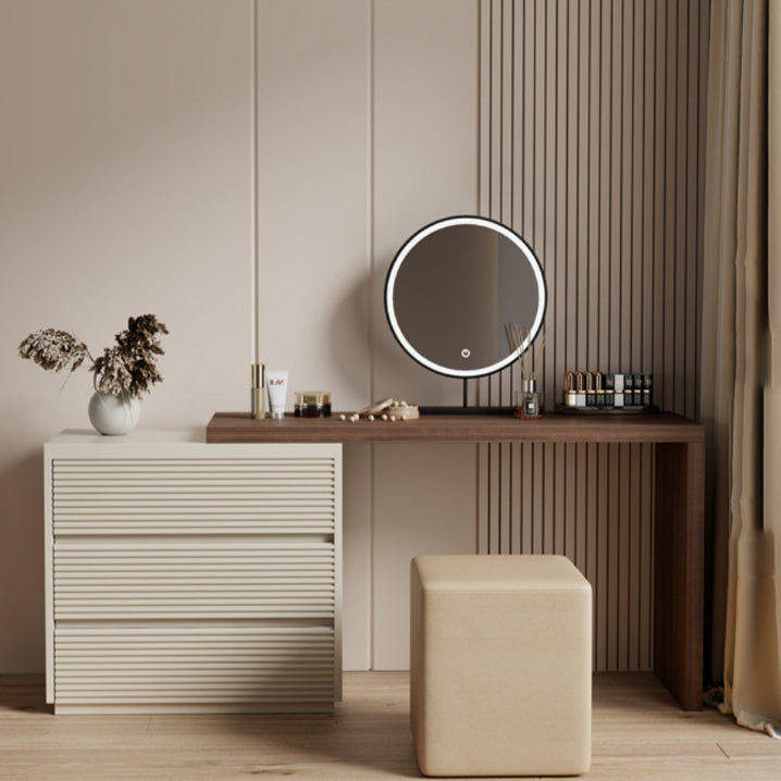 Wooden Bedroom Lighted Mirror With Drawer Makeup Vanity Desk