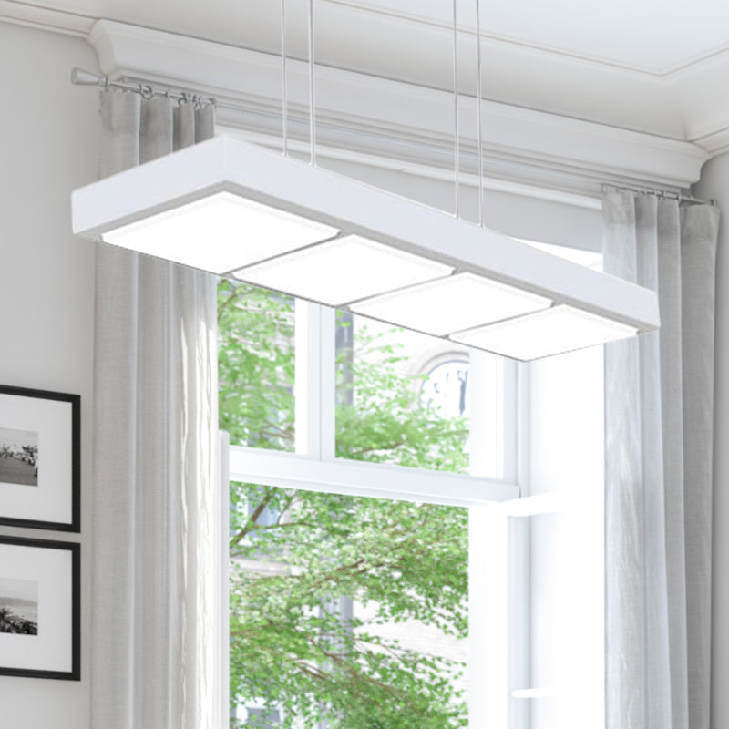 Rectangular Island Lamp Modern Metal 3/4/5 Lights Black/White Office Hanging Light in Warm/White