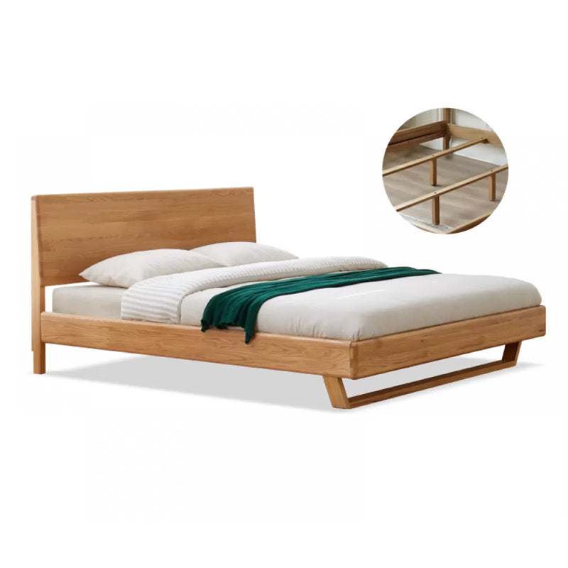 Contemporary Panel Standard Bed Solid Wood Bed with Rectangular Headboard