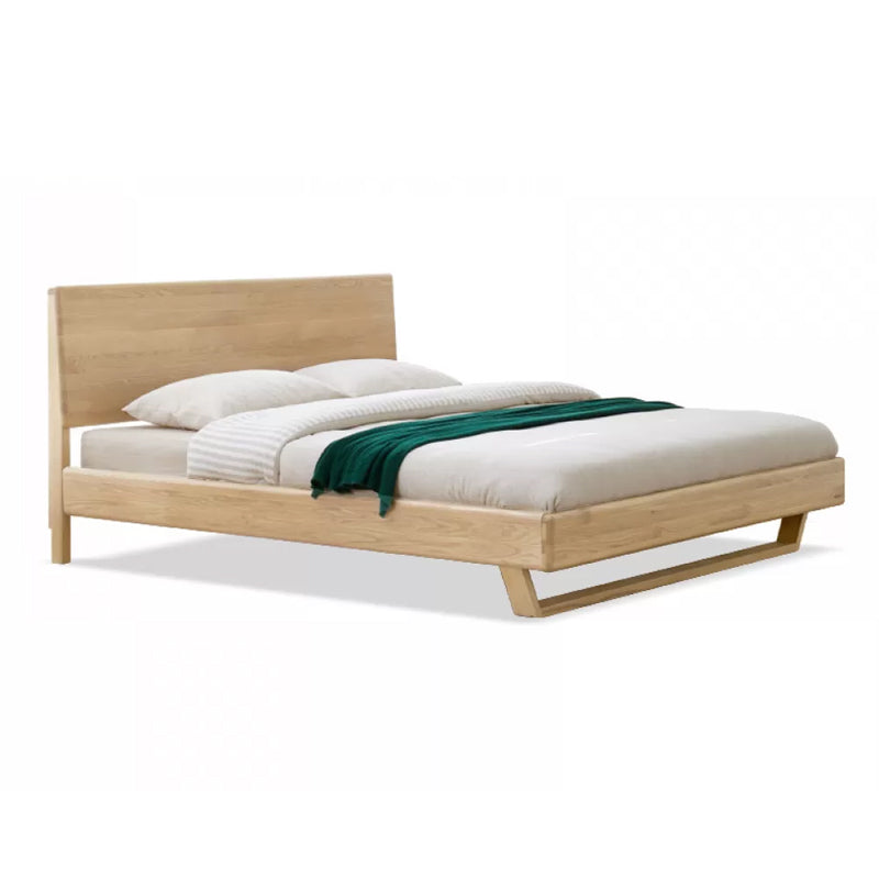 Contemporary Panel Standard Bed Solid Wood Bed with Rectangular Headboard