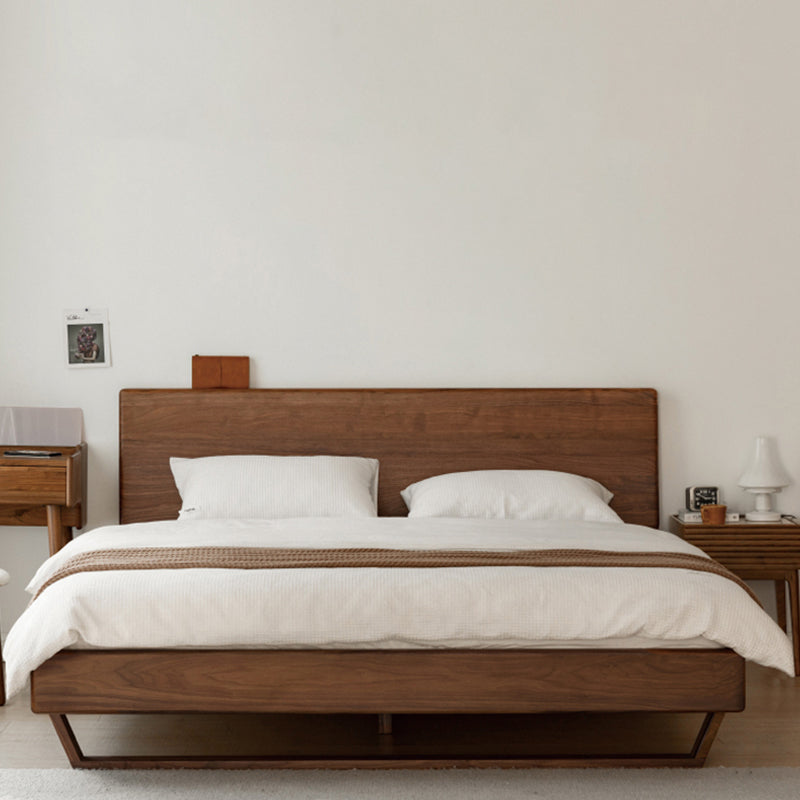 Contemporary Panel Standard Bed Solid Wood Bed with Rectangular Headboard