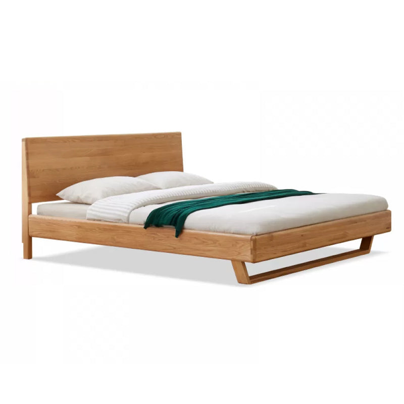 Contemporary Panel Standard Bed Solid Wood Bed with Rectangular Headboard