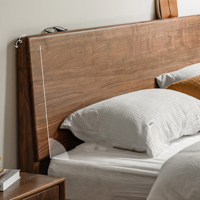 Contemporary Panel Standard Bed Solid Wood Bed with Rectangular Headboard