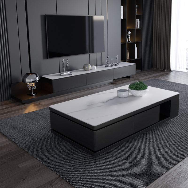 15"H Contemporary Cocktail Table Storage Rectangle Coffee Table