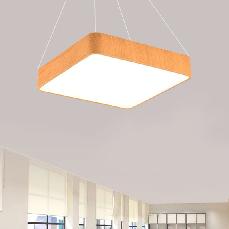 12"/16"/19.5" Wide Wooden Square Suspension Lighting Modern Led Beige Hanging Pendant Lamp Kit in White/Warm/Natural Light