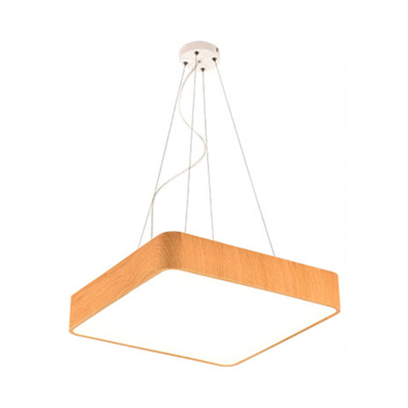 12"/16"/19.5" Wide Wooden Square Suspension Lighting Modern Led Beige Hanging Pendant Lamp Kit in White/Warm/Natural Light