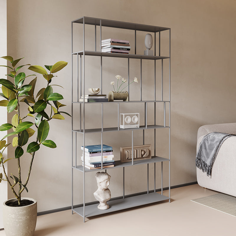 Modern Style Open Back Bookshelf Vertical Metal Bookcase with Shelves