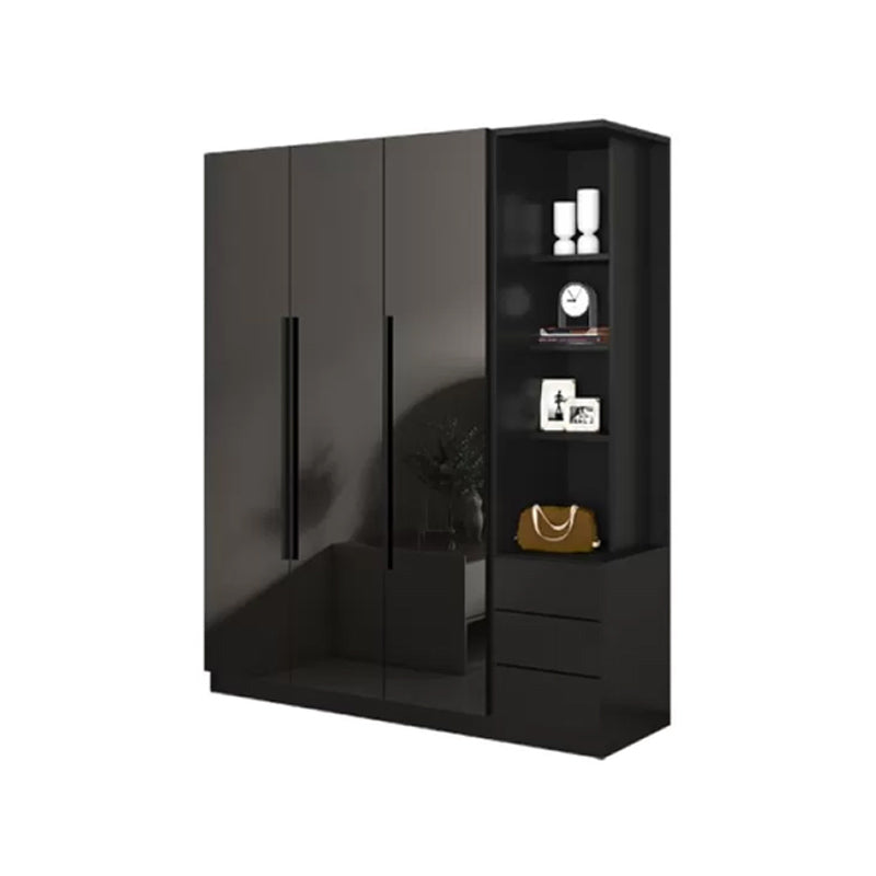 Modern Glass Doors Wardrobe Cabinet Black Bedroom Storage Cabinet